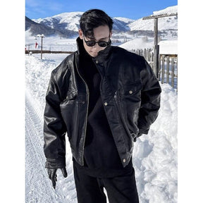 Jacket Leather Coat Autumn And Winter Men's Coat Trendy Handsome Fleece Thickened Pilot Motorcycle Plus Size Brit Style