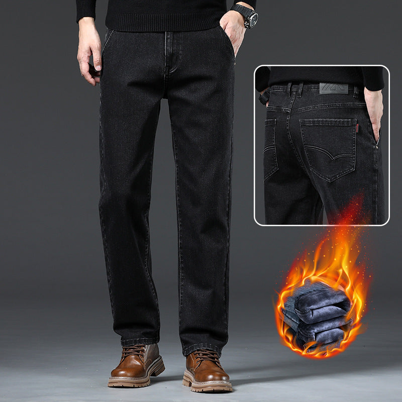 Men's Loose Fleece-lined Straight-leg Trousers Brit Style