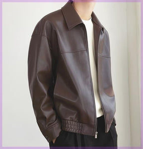 Men's Spring And Autumn New Motorcycle Clothing Leather Coat Brit Style