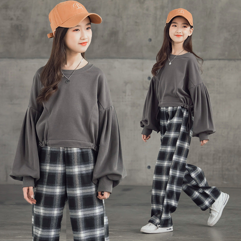 Girls' Suits Western Style Korean Children's Clothing Trendy Plaid Trousers Big Kids Brit Style