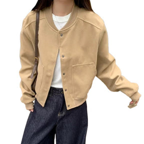 Korean Style Retro Solid Color Autumn Leisure Temperament Baseball Uniform Short Jacket Brit Style