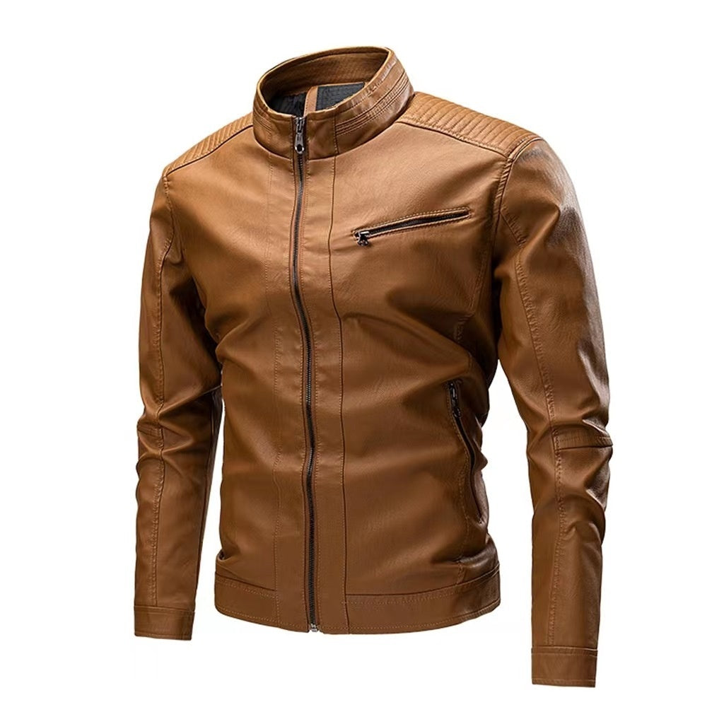 Spring And Autumn Cross-border Casual Men's Leather Clothing Stitching Motorcycle Retro Fashion Leather Jacket Coat Brit Style