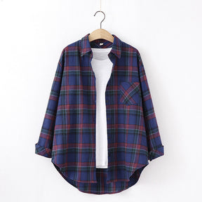 New Brand Plaid Shirt Women Loose Plus Size Blouse Female Long Sleeve Blouses Cotton Flannel Casual Shirt Women Tops Blusas Brit Style