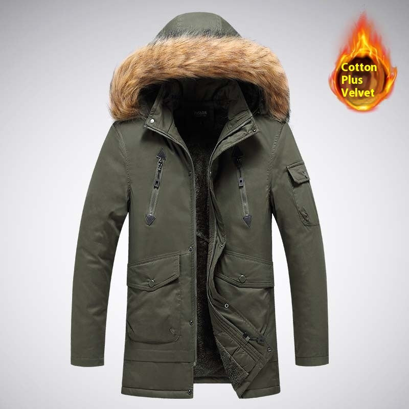 Mid-length Autumn And Winter Jacket Men's Velvet Thermal And Thickening Cotton-padded Coat Brit Style