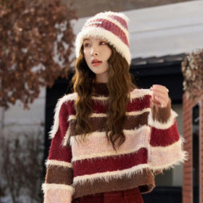 Striped Loose Splicing Knitwear Sweater For Women Brit Style