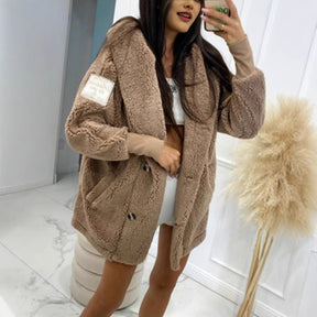 Women's Plush Loose Hooded Coat Brit Style