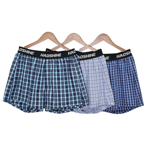 Men's Cotton Arrow Pants Back One-piece Underwear Loose Breathable Plaid Brit Style