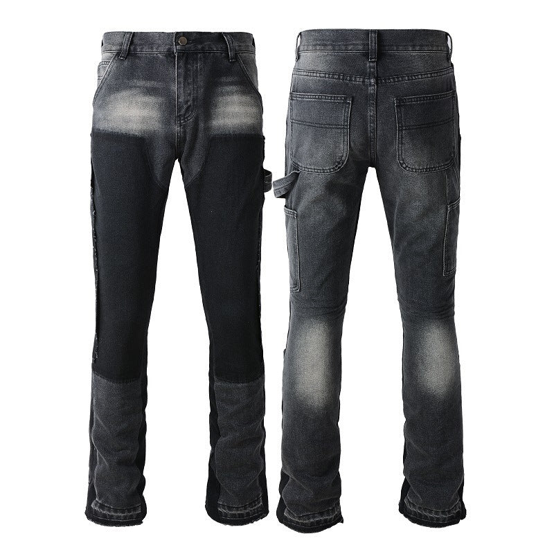 Denim Non-elastic Slim Fit Bootcut Trousers Men Brit Style