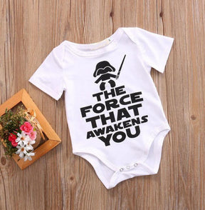 Funny Newborn Infant Clothes Force Awakens You Letter Print White Short Sleeves Tiny Cottons Baby Bodysuits Onesie 0-18M Baby Brit Style