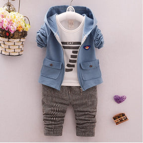 spring and autumn new boys and girls zipper striped trousers suit children's suit Brit Style