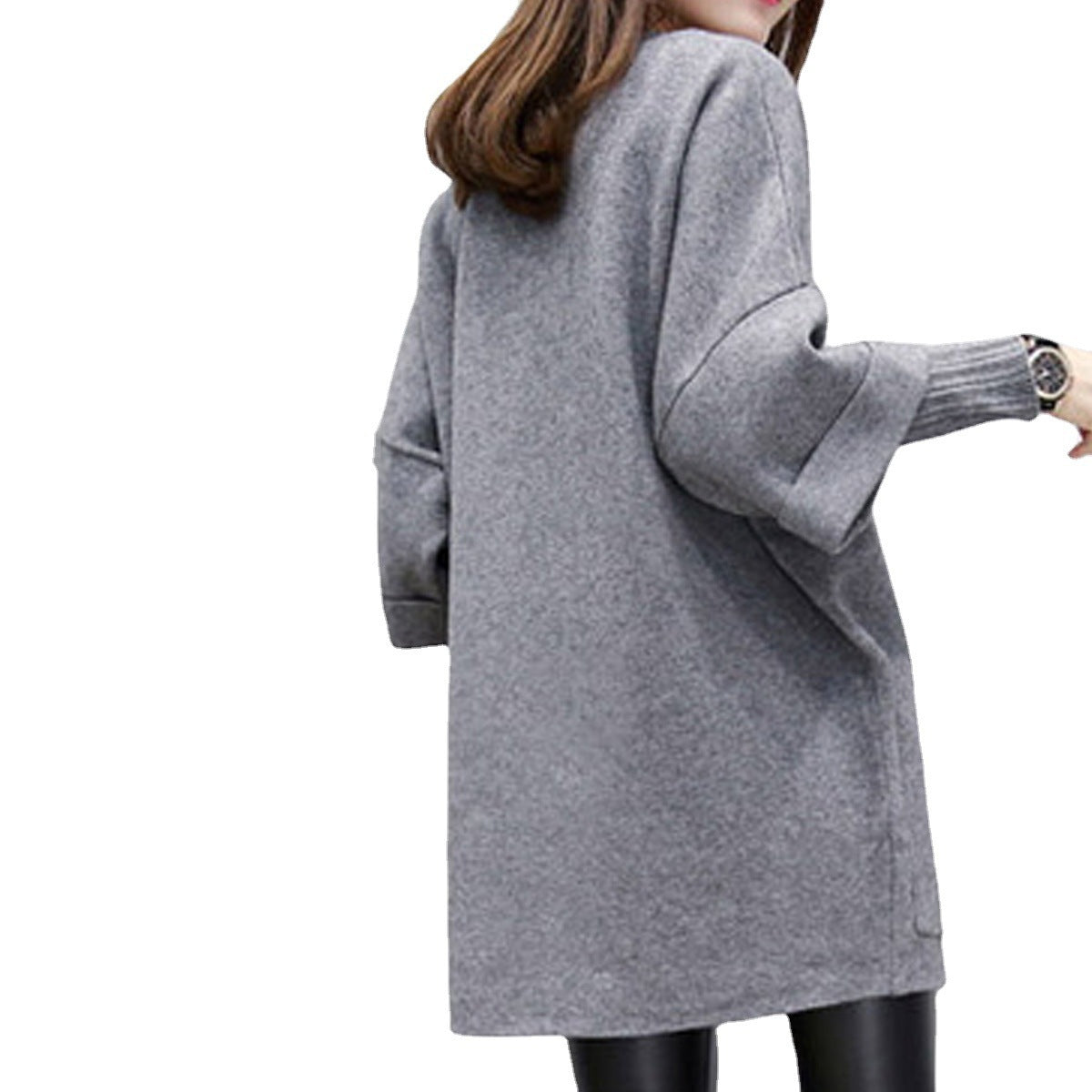 Women's Gray Round-collar Long-sleeved Sweater Brit Style