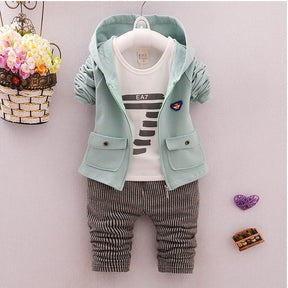 spring and autumn new boys and girls zipper striped trousers suit children's suit Brit Style