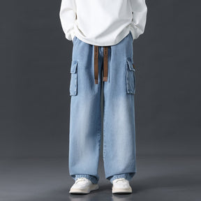 Loose Straight Wide-leg Pants Draping Gradient Washed Jeans For Men Brit Style