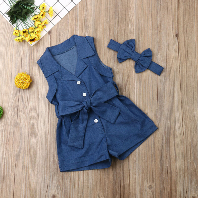 Pudcoco Kids Baby Girl Clothes Sleeveless Romper Denim Brit Style