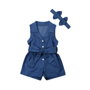 Pudcoco Kids Baby Girl Clothes Sleeveless Romper Denim Brit Style