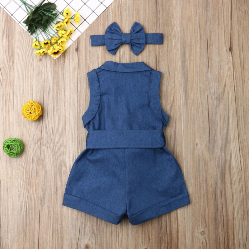 Pudcoco Kids Baby Girl Clothes Sleeveless Romper Denim Brit Style