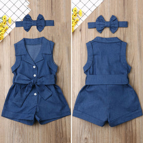 Pudcoco Kids Baby Girl Clothes Sleeveless Romper Denim Brit Style