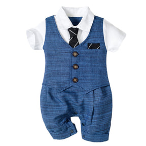 Summer New Baby Boy Jumpsuit Boys Gentleman Baby Children's Clothing Brit Style