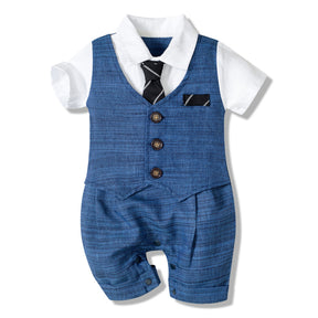 Summer New Baby Boy Jumpsuit Boys Gentleman Baby Children's Clothing Brit Style