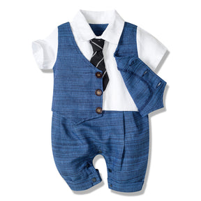 Summer New Baby Boy Jumpsuit Boys Gentleman Baby Children's Clothing Brit Style