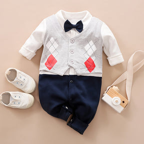 Baby Jumpsuit Spring And Autumn Models Foreign Trade Gentleman Baby Clothes Long-Sleeved Baby Clothes Baby Clothes Brit Style