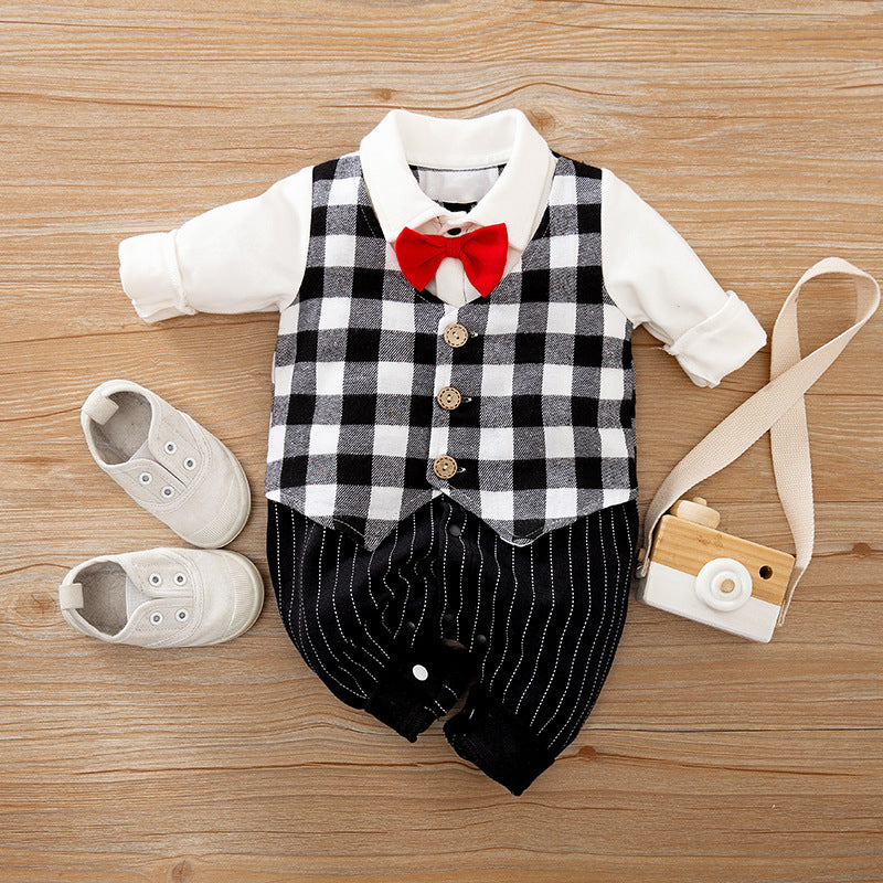 Baby Jumpsuit Spring And Autumn Models Foreign Trade Gentleman Baby Clothes Long-Sleeved Baby Clothes Baby Clothes Brit Style