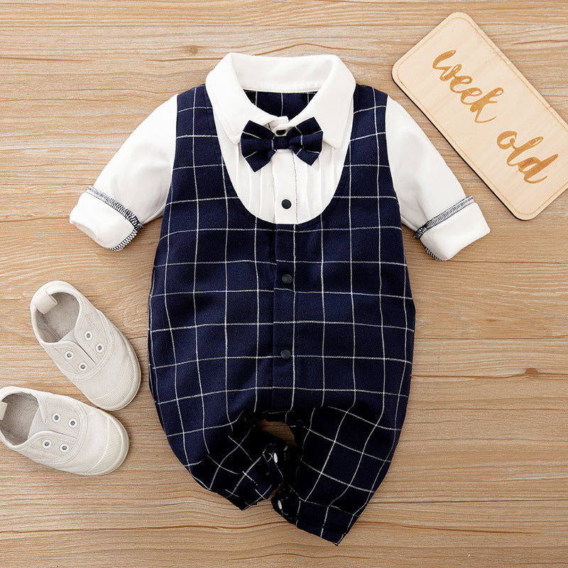 Baby Jumpsuit Spring And Autumn Models Foreign Trade Gentleman Baby Clothes Long-Sleeved Baby Clothes Baby Clothes Brit Style