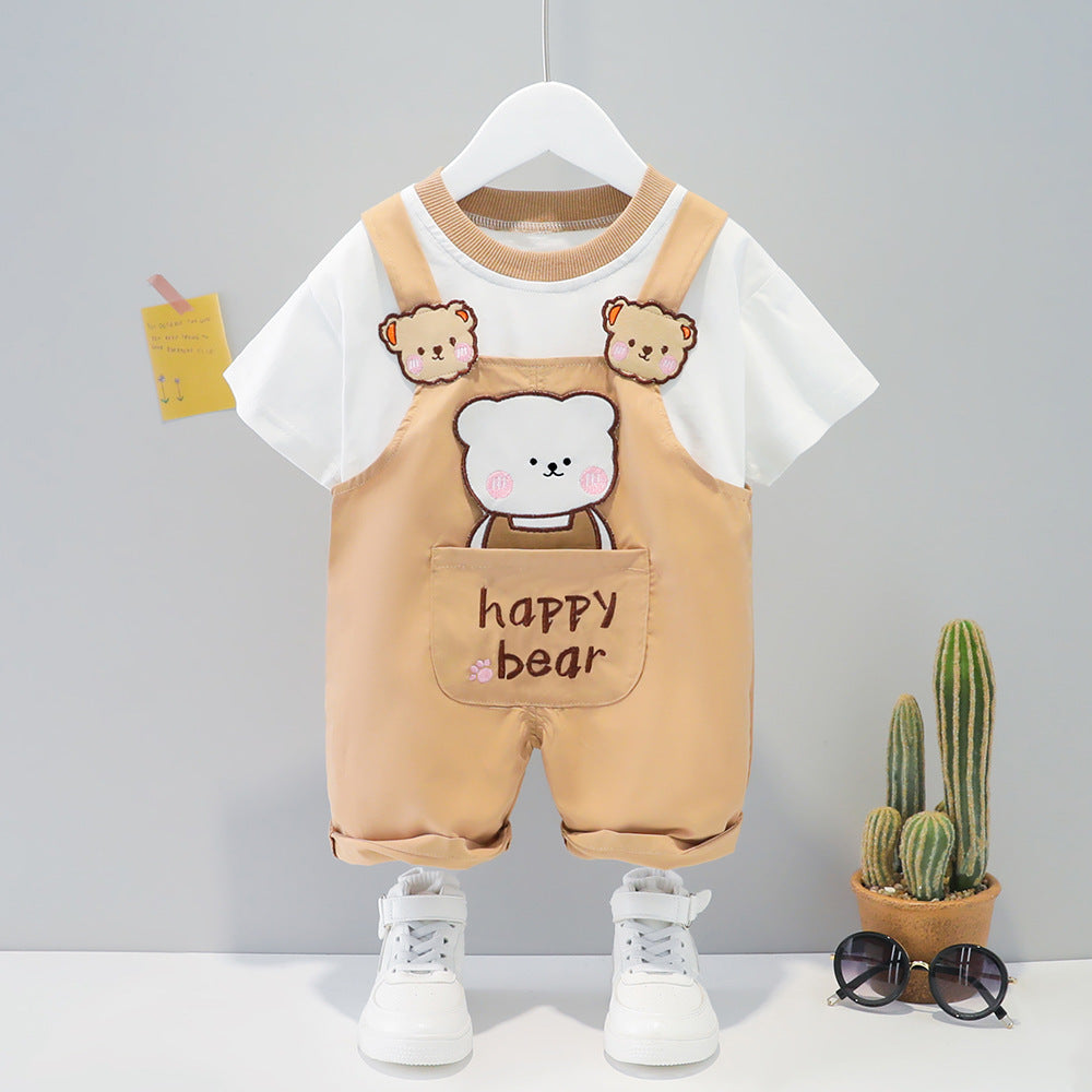 Children's Clothing Men And Women Baby Summer Cartoon Short-sleeved Overalls Brit Style