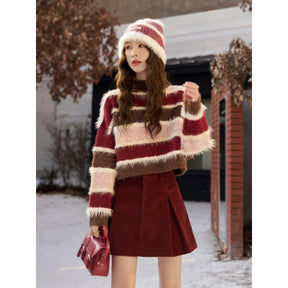 Striped Loose Splicing Knitwear Sweater For Women Brit Style