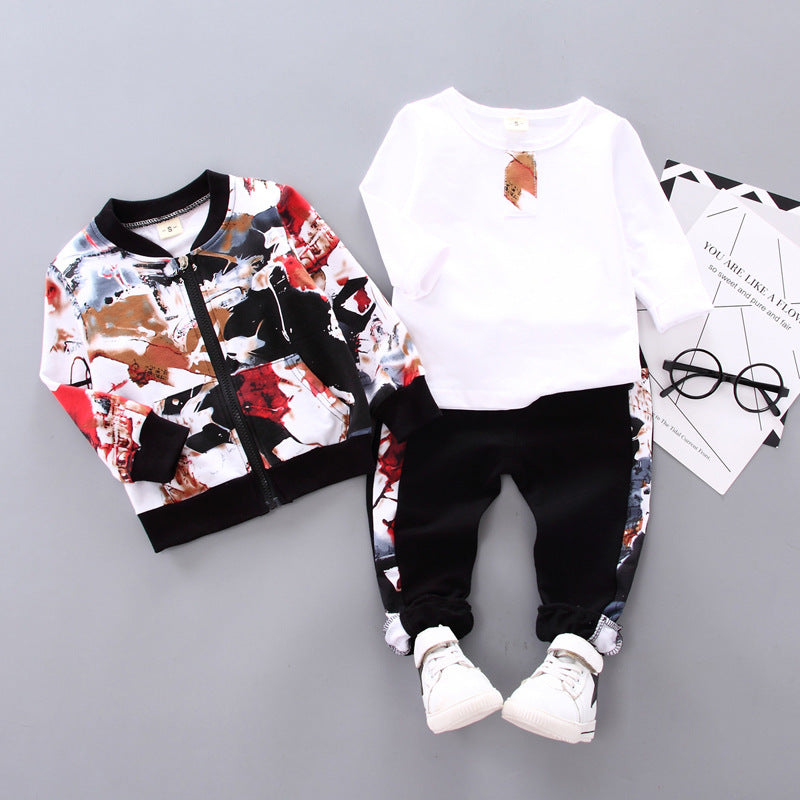 Boys Handsome Autumn And Winter Clothes Three-Piece Kid Clothes Brit Style