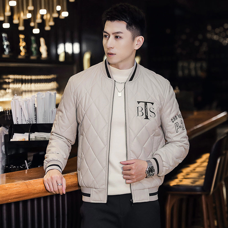 Men's Baseball Collar Slim-fit Youth Embroidered Cotton-padded Jacket Brit Style