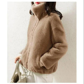 Winter Fleece Padded Coat Women's Zipper Cardigan Double-sided Velvet Thermal Turtleneck Sweater Brit Style