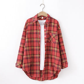 New Brand Plaid Shirt Women Loose Plus Size Blouse Female Long Sleeve Blouses Cotton Flannel Casual Shirt Women Tops Blusas Brit Style