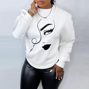 Women's Printed Long Sleeve Crew Neck Casual Loose Sweater Brit Style