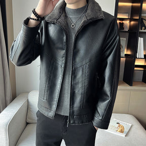 Hong Kong Style Velvet Padded Plus Size Men's Leather Jackets Brit Style