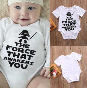 Funny Newborn Infant Clothes Force Awakens You Letter Print White Short Sleeves Tiny Cottons Baby Bodysuits Onesie 0-18M Baby Brit Style