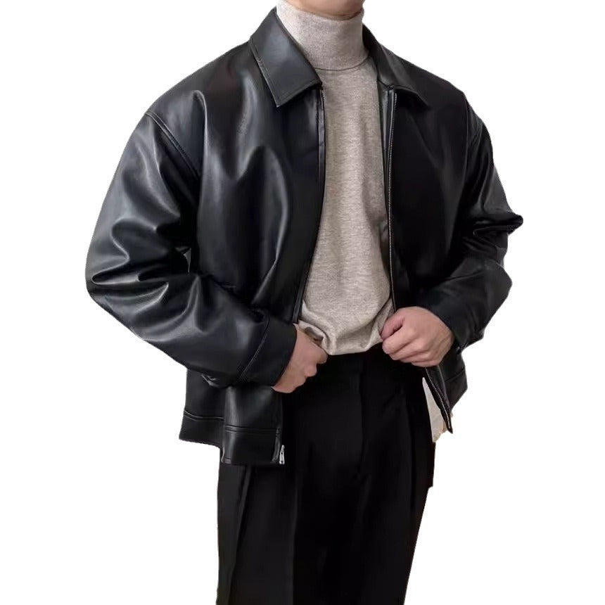 Leather Casual Baseball Uniform Motorcycle Jacket Brit Style