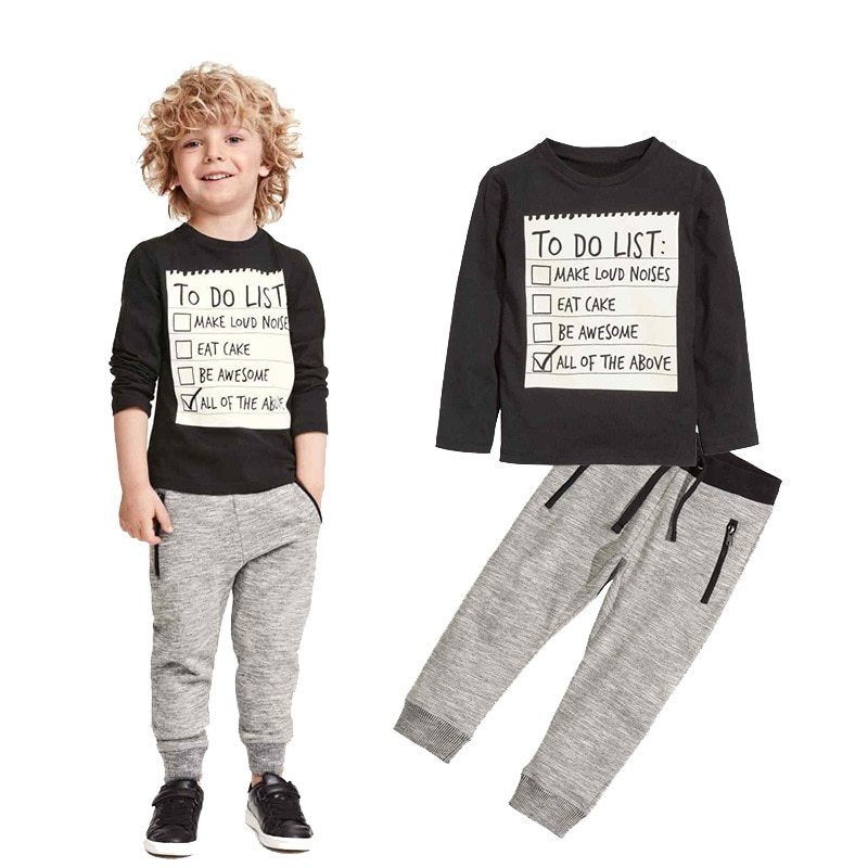 Kids Boys Clothing Set Baby Boy Casual Clothes Spring Autumn Ccotton Long Sleeves T-shirt Pants 2pcs Suit For 3-7 Years Brit Style