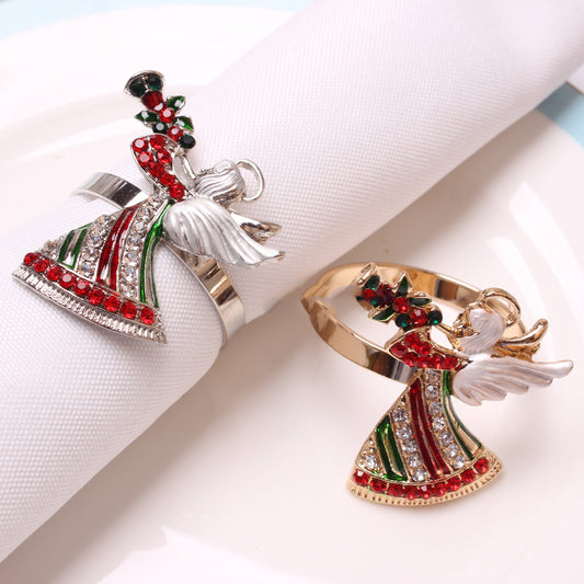 Elk Flower Christmas Tree Napkin Rings Bells