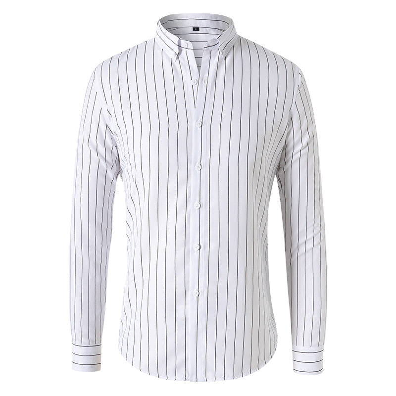 Men's Korean Style Striped Shirt Long Sleeve Brit Style