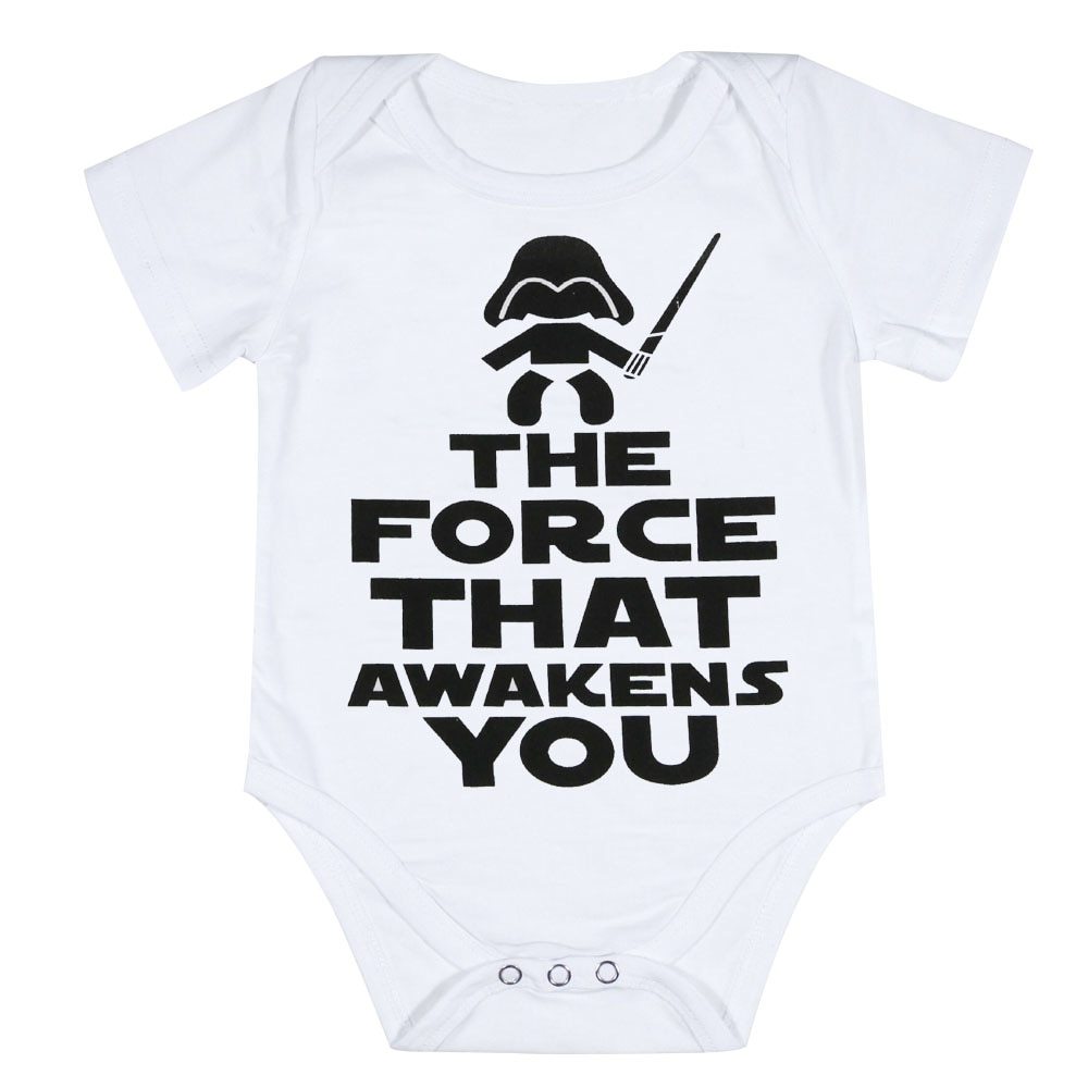 Funny Newborn Infant Clothes Force Awakens You Letter Print White Short Sleeves Tiny Cottons Baby Bodysuits Onesie 0-18M Baby Brit Style