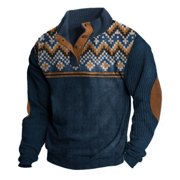 Fashionable Printed Loose And Comfortable Men's Long-sleeved Sweater Brit Style