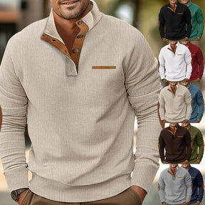 Winter Faux Pocket Casual Stand Collar Long Sleeve Corduroy Men's Sweater Brit Style