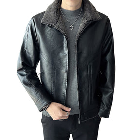 Hong Kong Style Velvet Padded Plus Size Men's Leather Jackets Brit Style