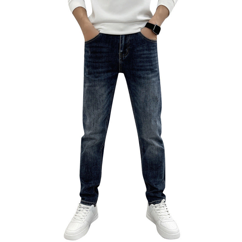 Men's Casual Slim Fit Straight Leg Elastic Jeans Brit Style