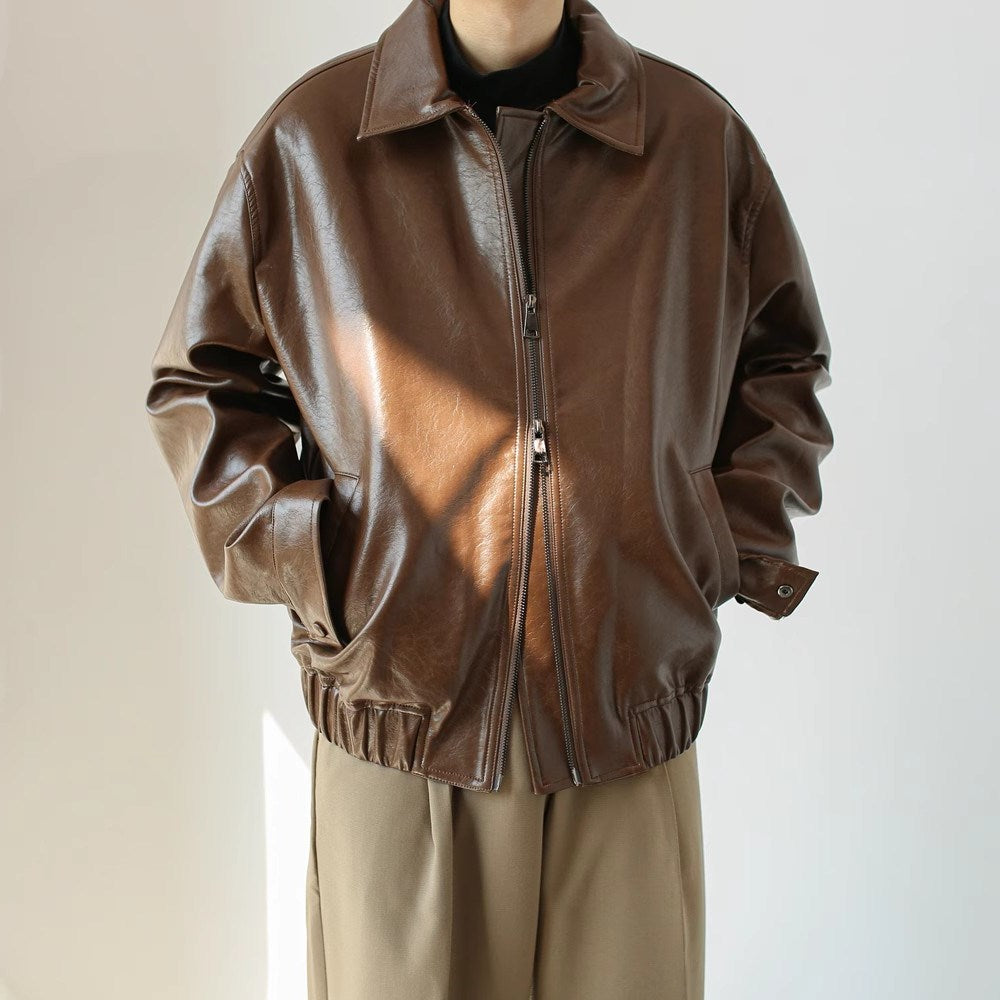 Men's Retro Short Personalized Leather Coat Brit Style