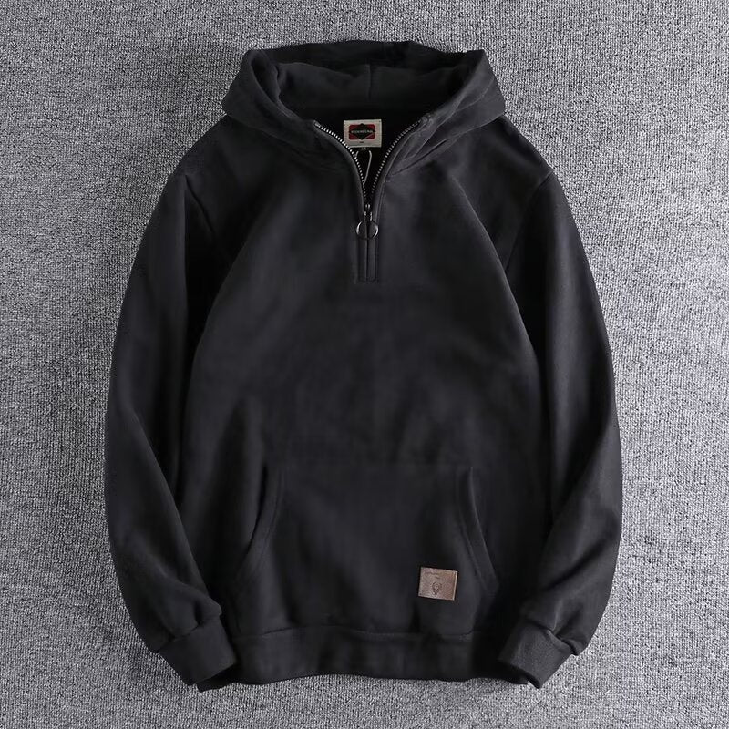 Thickened Half Zipper Open Collar Hooded Trend Men's Sweater Brit Style