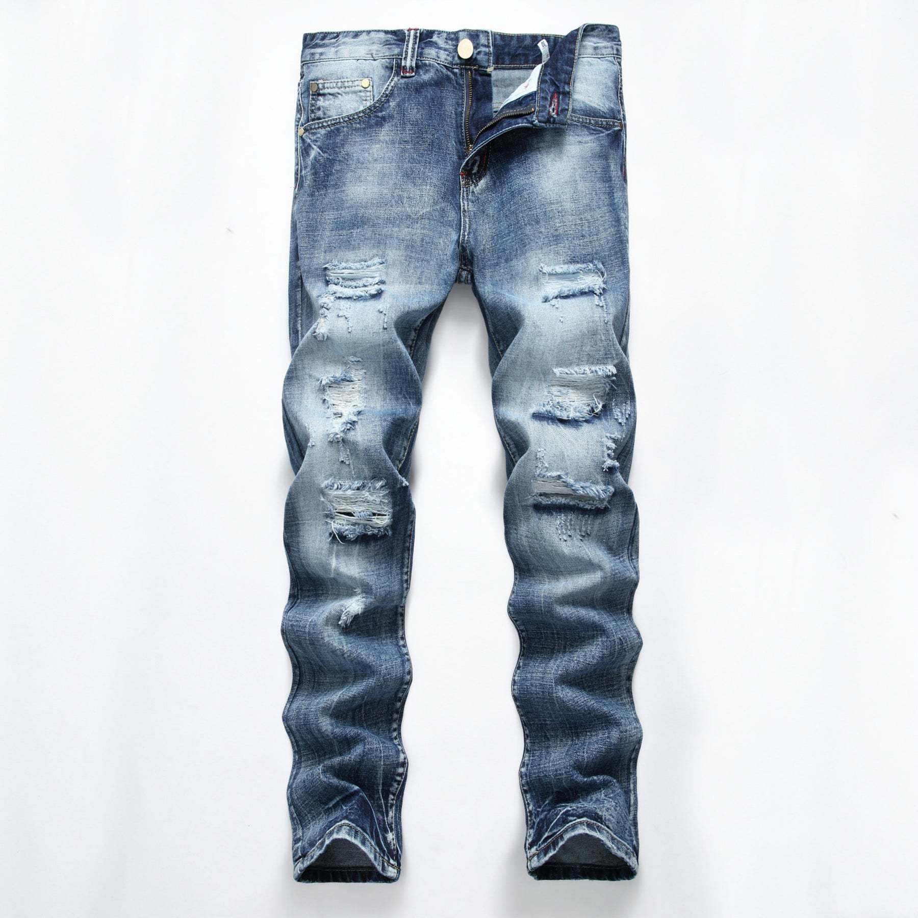 Ripped Fashion Slim-fit Trendy Straight Men's Jeans Brit Style