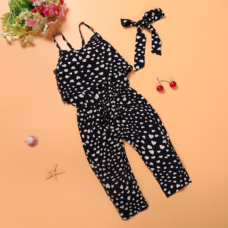 Fashion Summer Kids Girls Clothing Sets Cotton Sleeveless Polka Dot Strap Girls Jumpsuit Clothes Sets Outfits Children Suits Brit Style