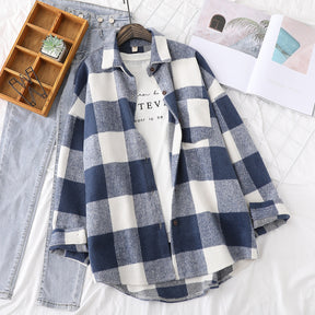 Thick Woolen Shirt Women Loose Casual Tops Literary Fan Plaid Shirt Jacket Brit Style